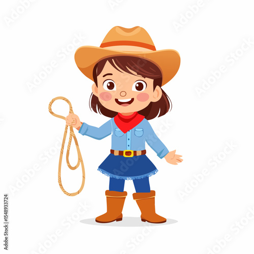 Cute rodeo child illustration with beginner gear and energy, great for family events and youth materials.