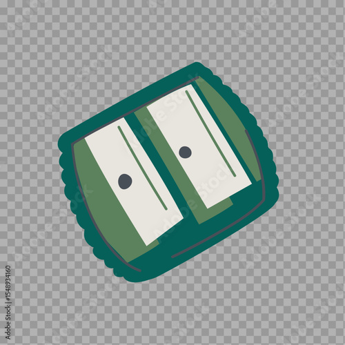 Dual-Blade Pencil Sharpener – Green Stationery Icon with Transparent Background

