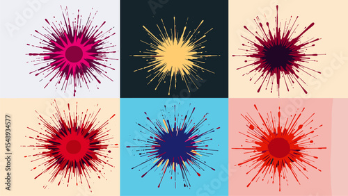 Abstract Colorful Ink Splashes: Six-Pack Design Elements