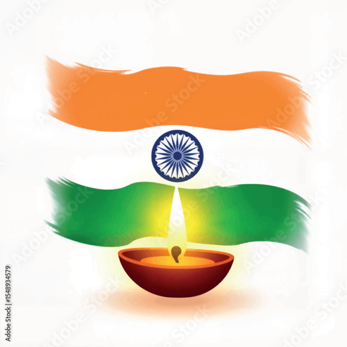 Symbolic candle flame with Indian flag illustration, national pride