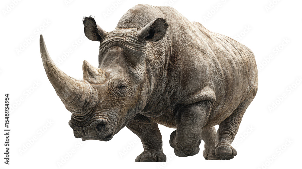 Obraz premium Photorealistic Full Body Studio Shot of a Detailed Gray Rhino on Transparent Background