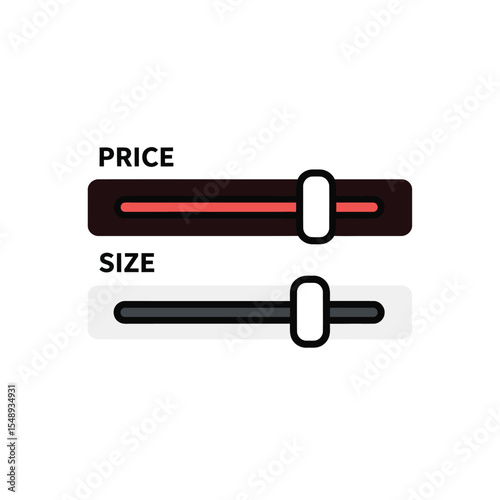 Two Horizontal Sliders Price and Size Control Interface Elements Red Coral and Dark Gray Sliders on Black and Light Gray Backgrounds Simple Flat Design