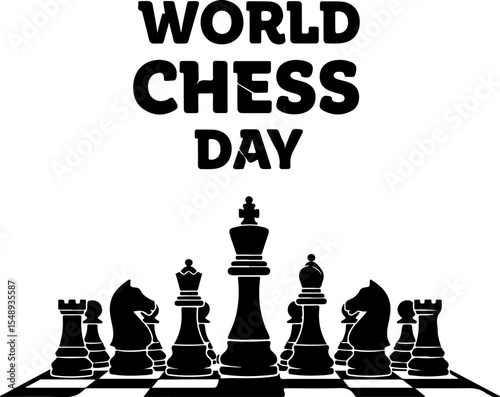 World Chess Day Celebration: Chess Pieces on Board.