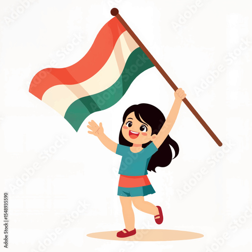 Joyful girl waving tricolor flag, celebration of spirit