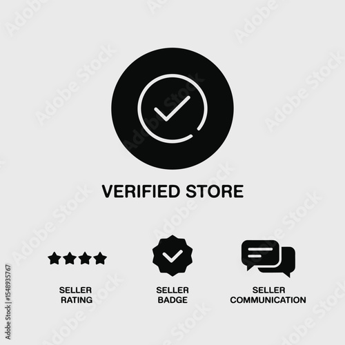 Verified Store Icon Black Circle Checkmark Seller Rating Badge Communication Graphic Design Element