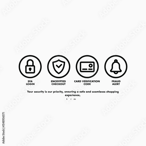 White Background Online Security Icons Two Factor Authentication Encrypted Checkout Card Verification Code Fraud Alert Learn More Button Black Icons