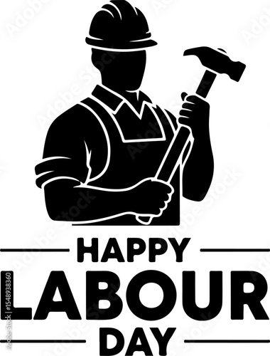 Silhouette of a worker holding a hammer, celebrating Happy Labour Day.