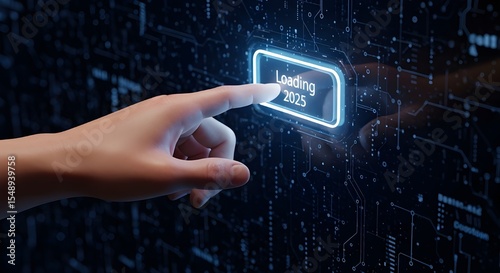 3D AI Hand Touching 2025 Loading Button – Futuristic Concept