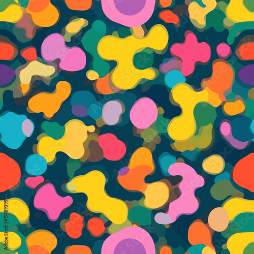 Vibrant Abstract Pattern with Colorful Organic Shapes on a Dark Background for Modern Design and Creative Projects