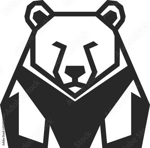 Bear icon front view, bear drawn with straight lines and angles, bear in the form of a black silhouette.