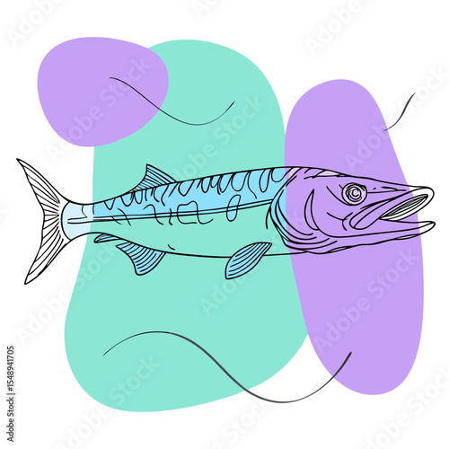 This image is an artistic line drawing of a fish with abstract color splashes, perfect for blogs about seafood, fishing, marine life, or minimalist culinary art.

