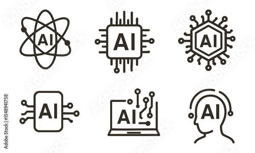 Artificial Intelligence Icons - AI Technology, Machine Learning, Data Processing