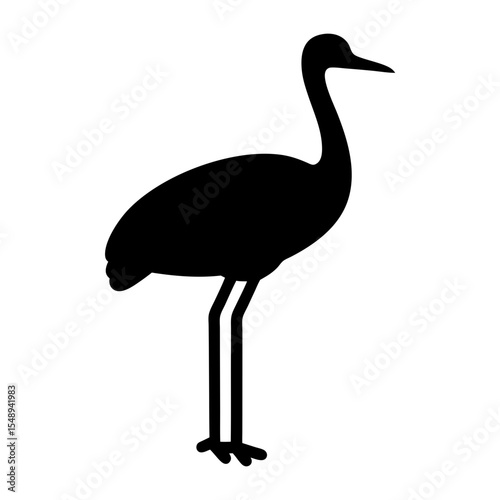 Silhouette of a Crane Bird Standing Tall Against White Background