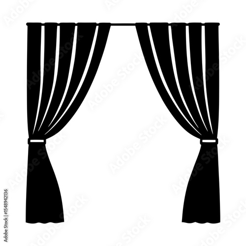 Stylized Black and White Silhouette of a Stage Curtain or Window Drapery