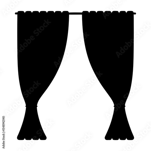 Elegant black curtain silhouette with gathered fabric and scalloped bottom edge