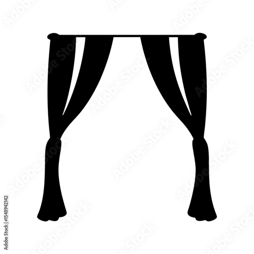Elegant Black Curtains Illustration Revealing a Void Space in the Center