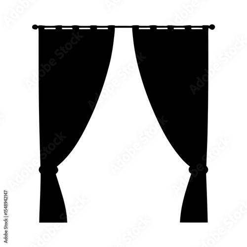 Dramatic black curtains with tiebacks framing a bright opening silhouette