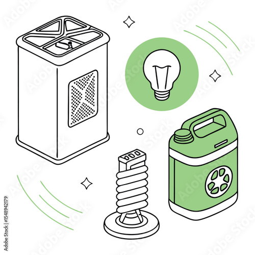 Isometric Illustration of Sustainable Energy and Recycling Concepts

