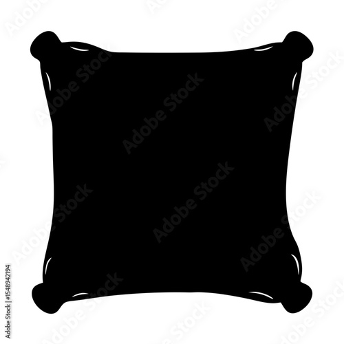 Silhouette of a decorative pillow with curved edges and button accents