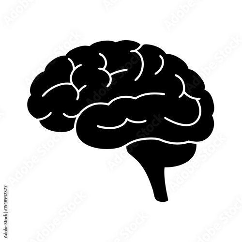 Brain silhouette symbol of intellect and cognition, A black silhouette of a brain, representing intellect, cognition, and the science of the mind.
