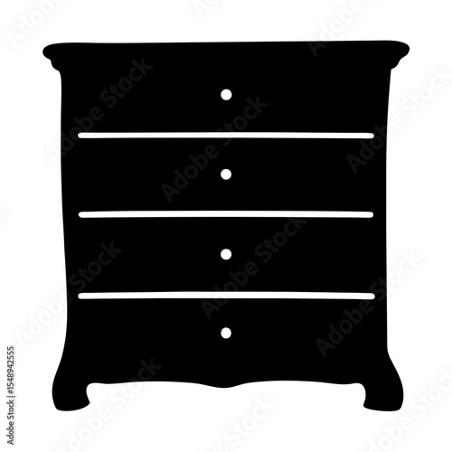 Simple black silhouette of a four drawer dresser, classic furniture design