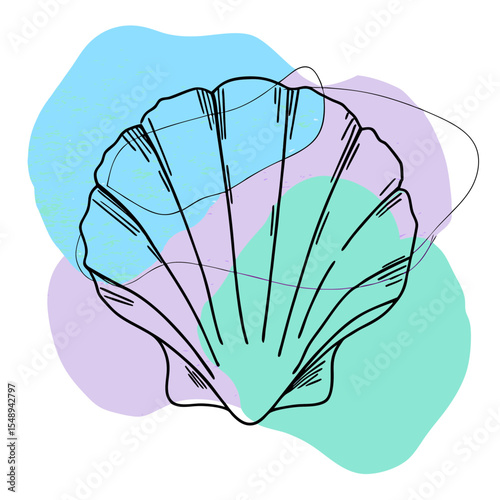 This hand-drawn seashell with abstract pastel shapes is ideal for websites or blogs about ocean themes, summer, travel, or artistic content, offering a light, modern, and serene feel.

