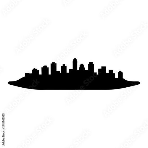 City skyline silhouette graphic design, A sleek black silhouette of a city skyline, ideal for urban-themed designs and city-related visuals.
