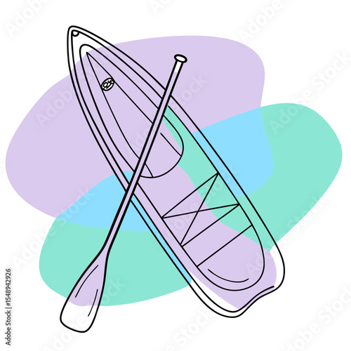 This image features an outline drawing of a stand-up paddleboard with a paddle and abstract color accents, suitable for websites and blogs about watersports, fitness, travel, or outdoor activities.

