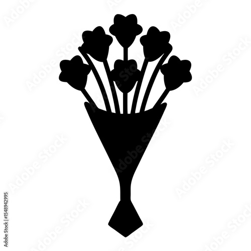 Flower bouquet silhouette graphic design, A simple black silhouette of a flower bouquet, ideal for floral-themed designs or symbols.
