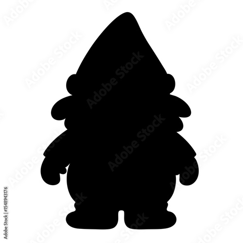 Silhouette of a whimsical garden gnome with a pointy hat and beard