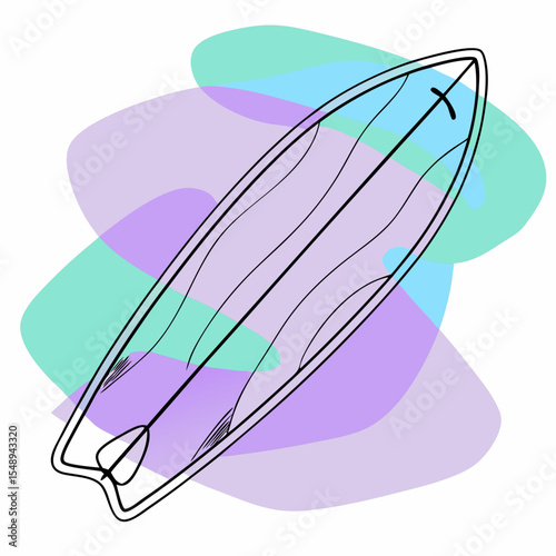 An illustration of a surfboard with abstract color splashes. Ideal for surfing websites, beach lifestyle blogs, summer vacation promotions, or watersport equipment stores.


