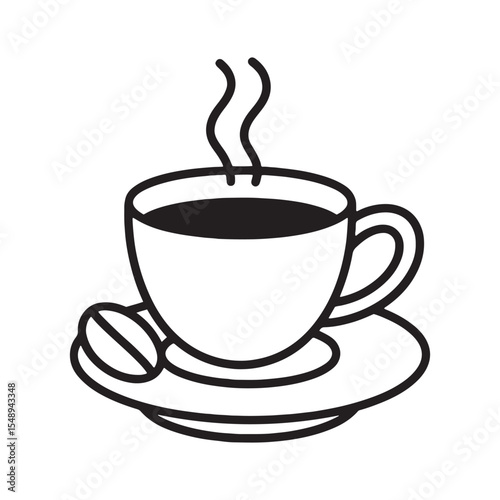 Coffee Cup Icon - Hot Beverage and Coffee Bean Symbol
