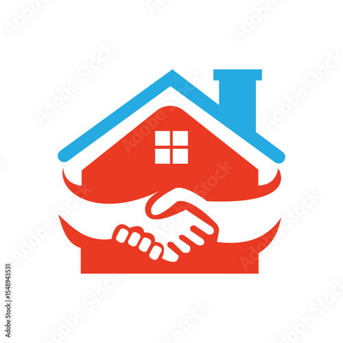 Real estate handshake house icon blue orange