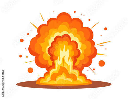 A vibrant cartoon illustration of a fiery explosion, radiating outwards with intense orange and yellow hues.