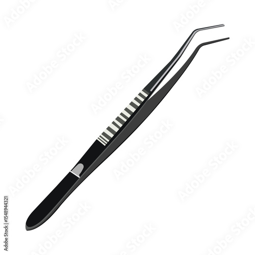 Black precision tweezers with striped grip pattern