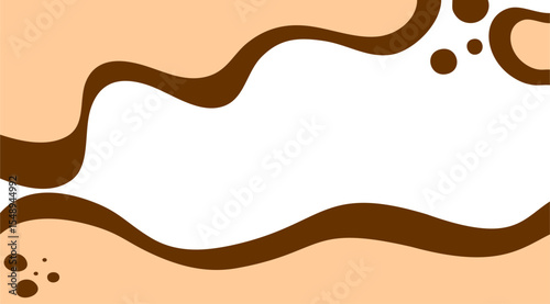 Abstract brown fluid and wave pattern frame with a white ribbon