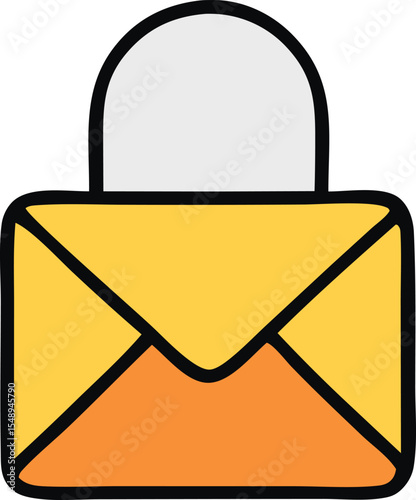 Stylized Illustration of a Yellow and Orange Envelope with a White Letter Partially Exposed Outlined in Black Depicting Communication and Correspondence This graphic