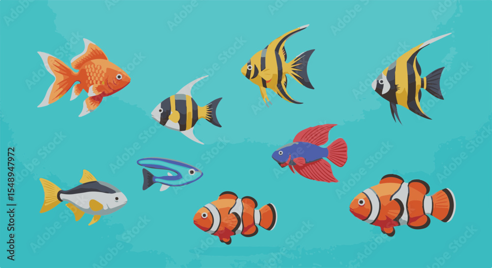 Fototapeta premium Colorful variety of tropical fish in vibrant underwater scene