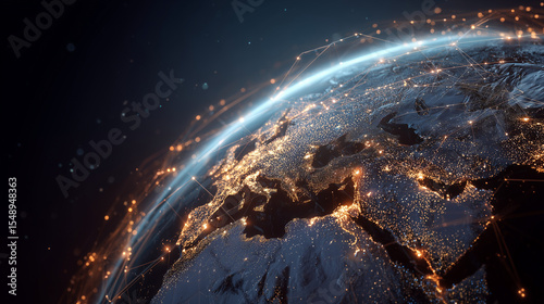 Digital world globe, concept of global network and connectivity on Earth, high speed data transfer and cyber technology, information exchange and international telecommunication