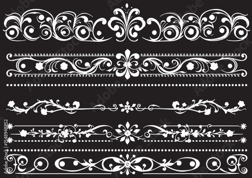 A set of decorative patterned borders, lines, and stripes. Hand drawn vector illustration	