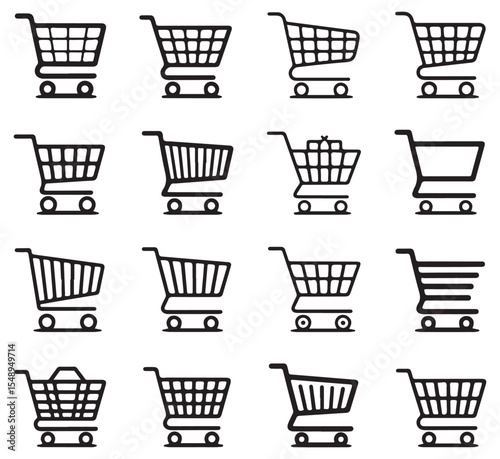 Minimal Shopping Cart Icons Set in Black Line Style