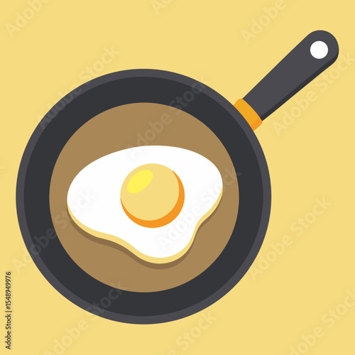 Fried Egg in a Frying Pan Simple Flat-Lay Food Illustration
