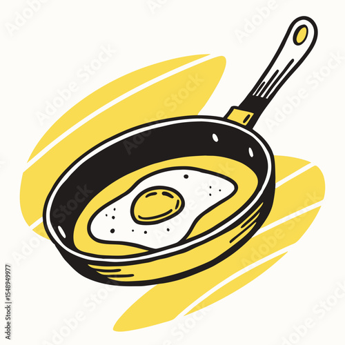 Fried Egg in Frying Pan A Simple Hand-Drawn Illustration