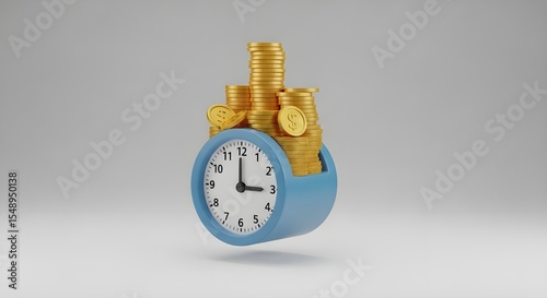3D Coins Stacked from Clock Base – Investment Over Time