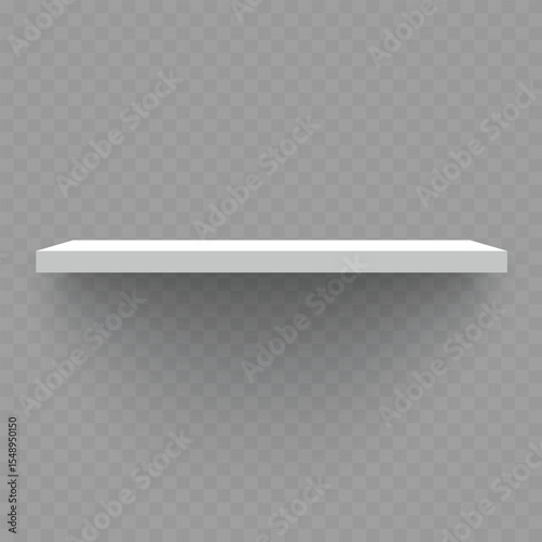 Empty White Floating Shelf on Transparent Background .Vector