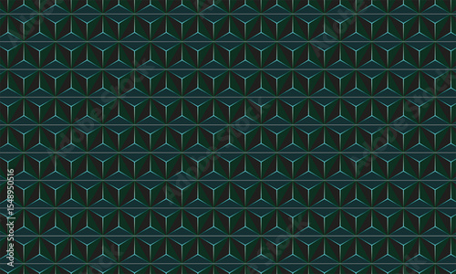 Geometric Cube Pattern Seamless Teal Green Dark Background
