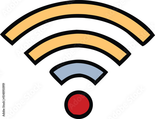 Stylized Wireless Internet Connection Symbol with Arcs and a Red Dot Outlined in Black on a White Background Representing Network Connectivity The image