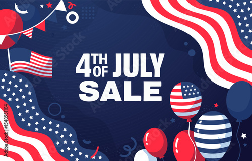 Fourth of july sale with american flag and balloons decoration