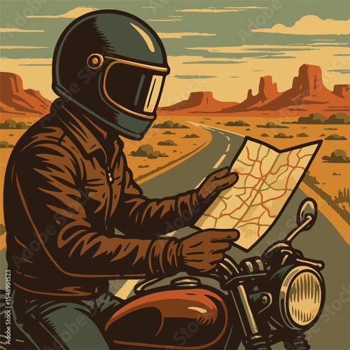Motorcycle Rider Planning Desert Adventure Open Road Journey