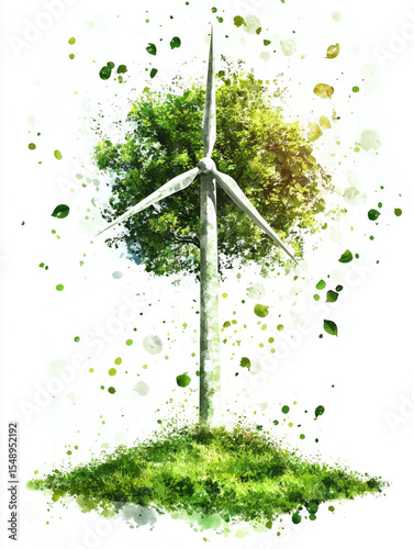 Artistic representation of a wind turbine symbolizing eco-friendly energy and nature